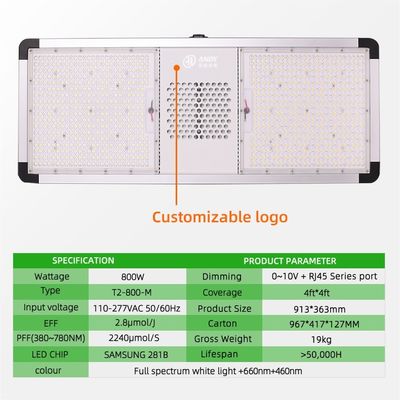 Commercial Greenhouse Grow Lights 800W Red And Blue Spectrum LED Grow Lights Hydroponics
