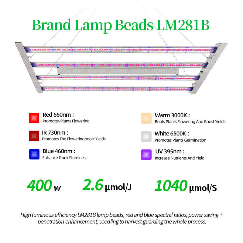 Full Spectrum Three-Way 400W LED Plant Lights ANDY Wholesale Commercial 4 Bar LM301H EVO LM281B LED Grow Lighting