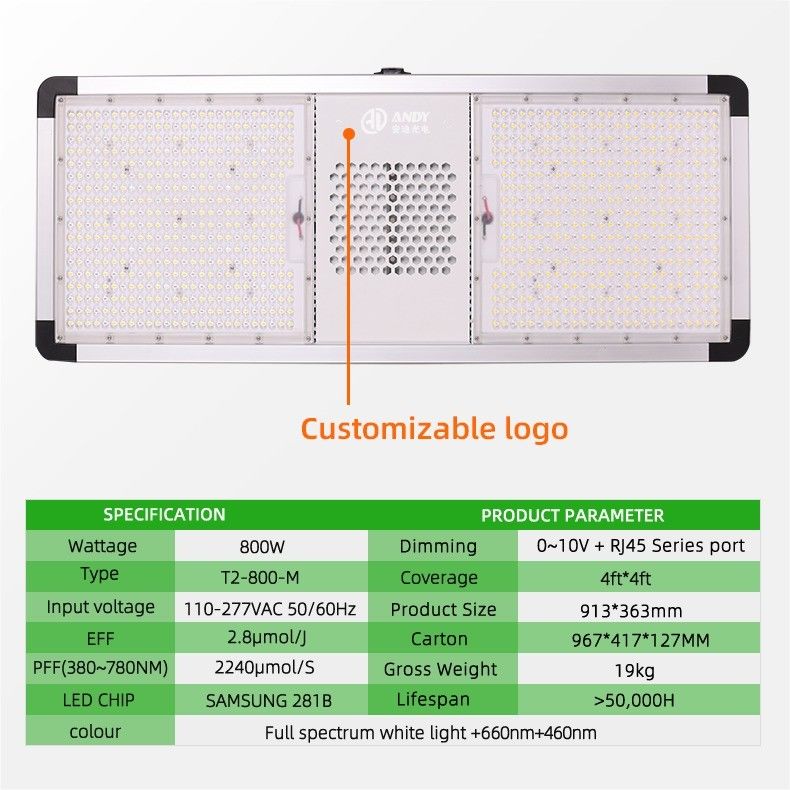 Commercial Greenhouse Grow Lights 800W Red And Blue Spectrum LED Grow Lights Hydroponics