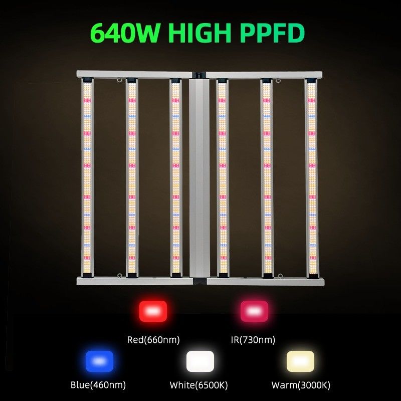 640W Led Grow Light Dimmable Foldable 4x4 Foot 110cm 6 Bar Full Spectrum LM281b for Veg Fruit Bloom