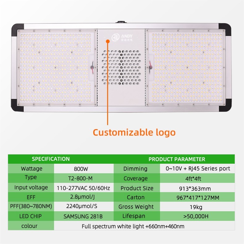 Commercial Greenhouse Grow Lights 800W Red And Blue Spectrum LED Grow Lights Hydroponics