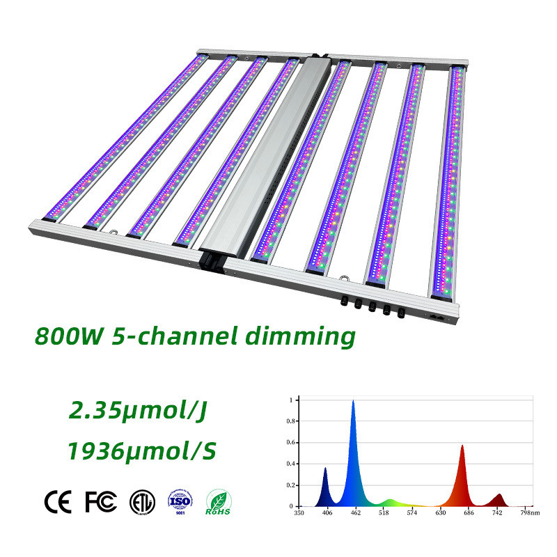 800W LED Grow Lights Five-Way Dim Full Spectrum 8 Bar Horticultural Plant Lighting LM301H LM281B Chips Aluminum 3000K