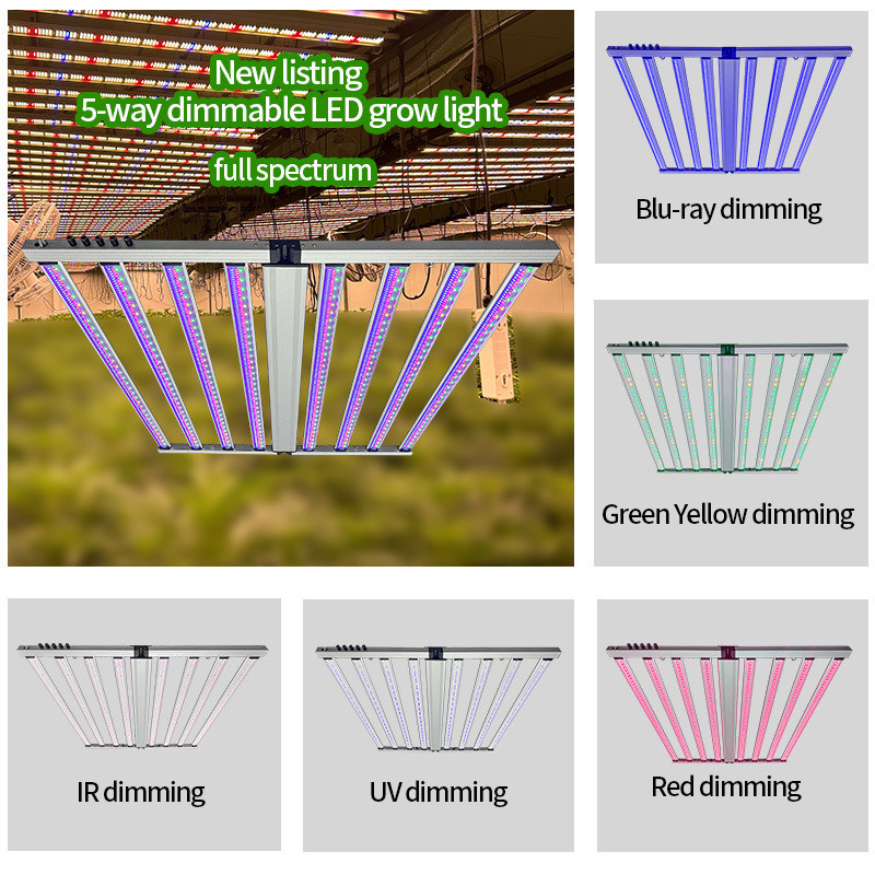 800W LED Grow Lights Five-Way Dim Full Spectrum 8 Bar Horticultural Plant Lighting LM301H LM281B Chips Aluminum 3000K