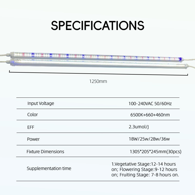 18W 25W 36W 42W 4Ft Led Tube T8 Grow Light SAMSUNG LM301H EVO LM281B 6500K 460nm 660nm For Veg Bloom